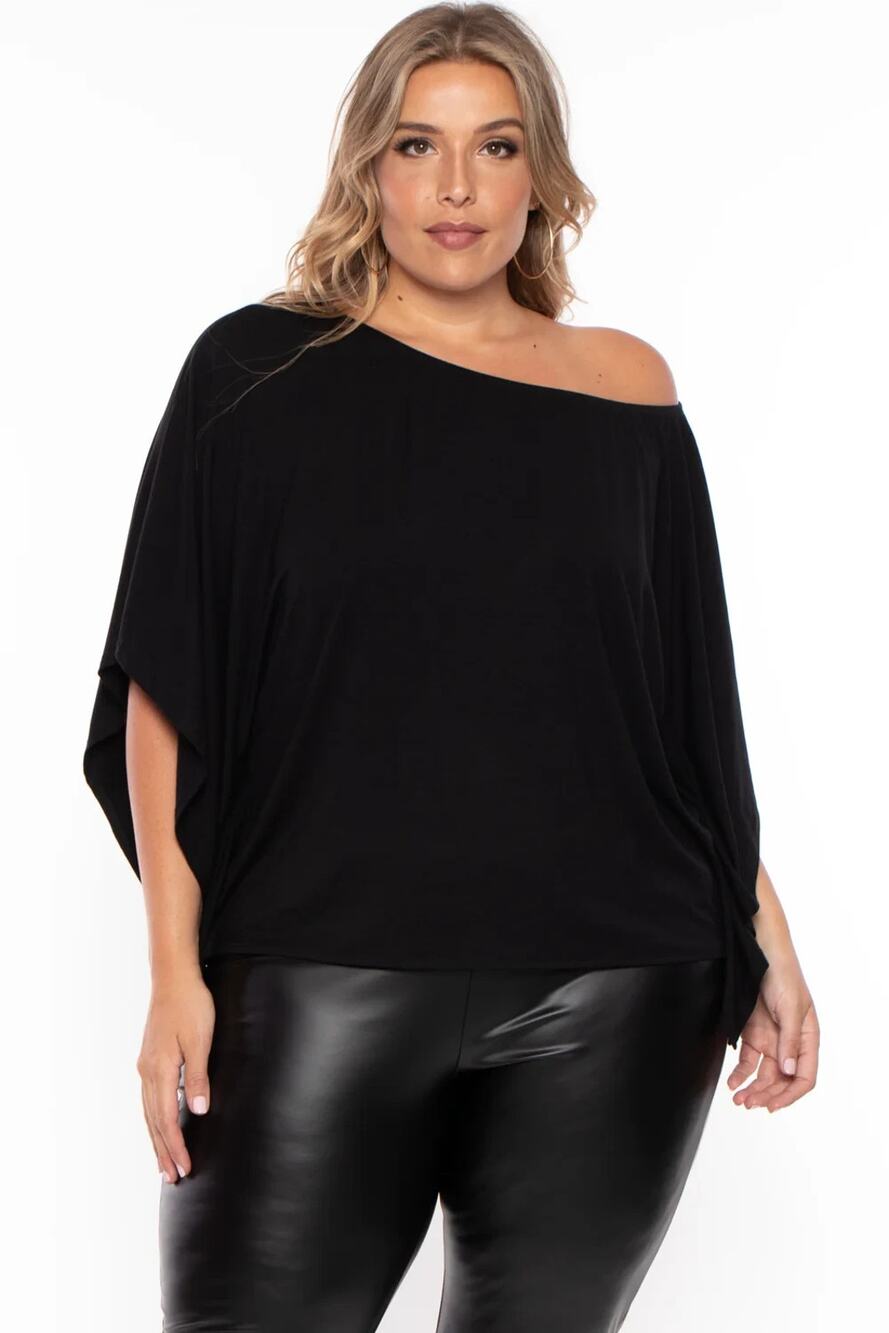 NEW Curvy Sense Tori Black Off The Shoulder Top Size 1X